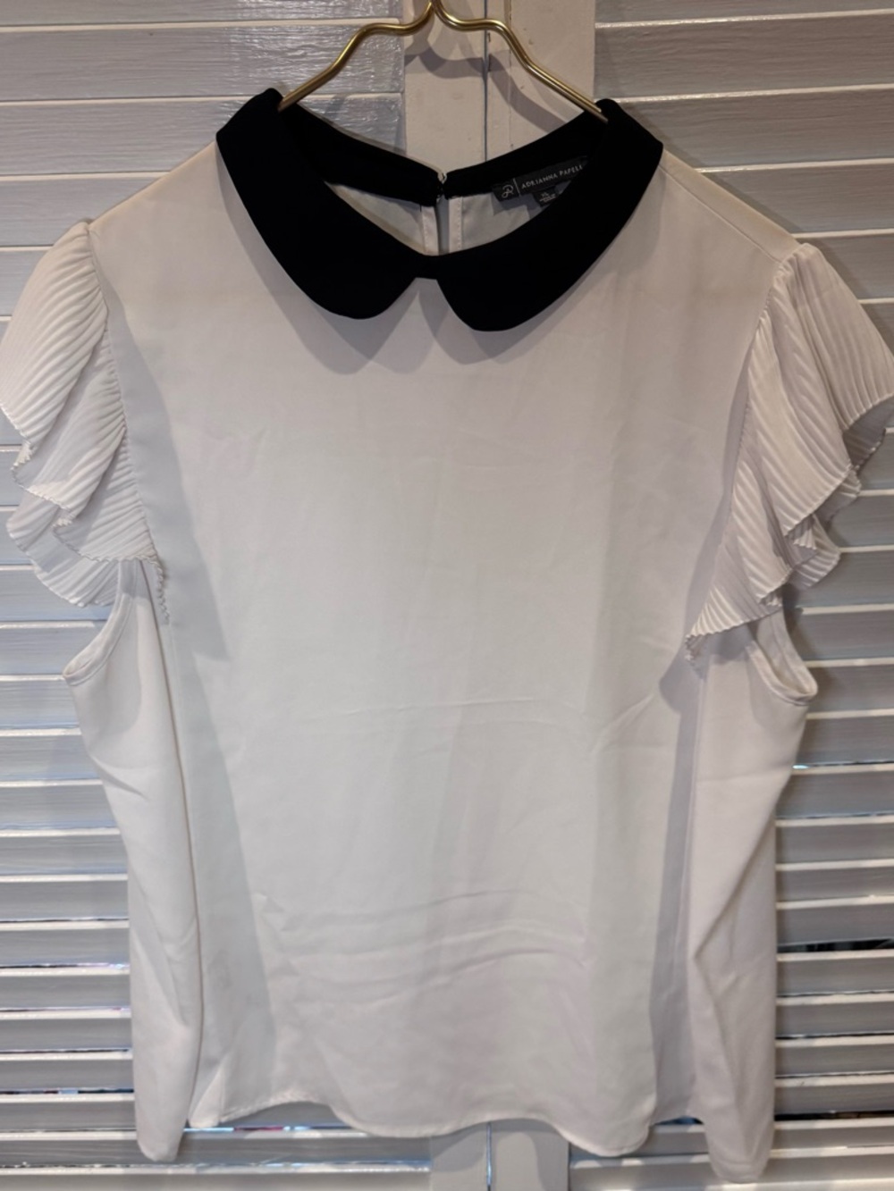 Adrianna Papell White Blouse with Black Peter Pan Collar